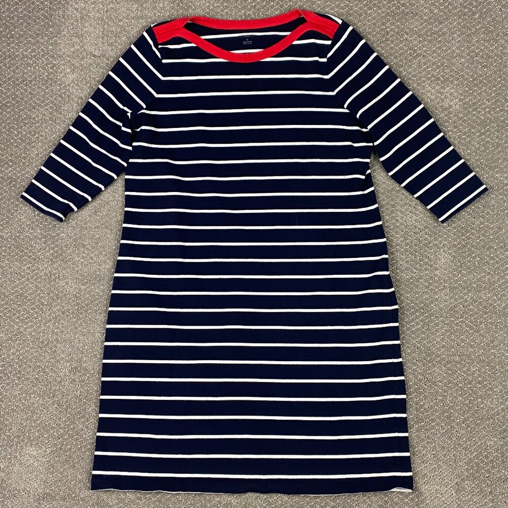 TALBOTS Navy & White Striped Knit Dress with Red Trim. Like New Condition